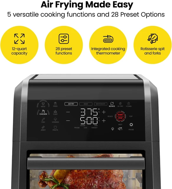 CHEFMAN ExacTemp 12 Quart 5-in-1 Air Fryer with Integrated Smart Cooking  Thermometer Rotisserie, Dehydrator, Bake - AliExpress