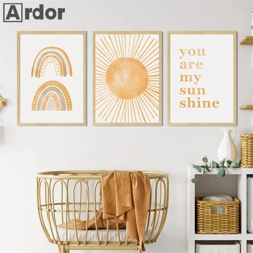 Rainbow Sun Boho Nursery Posters Abstract Wall Art Prints You Are My Sunshine Canvas Painting Wall Pictures Kids Baby Room Decor
