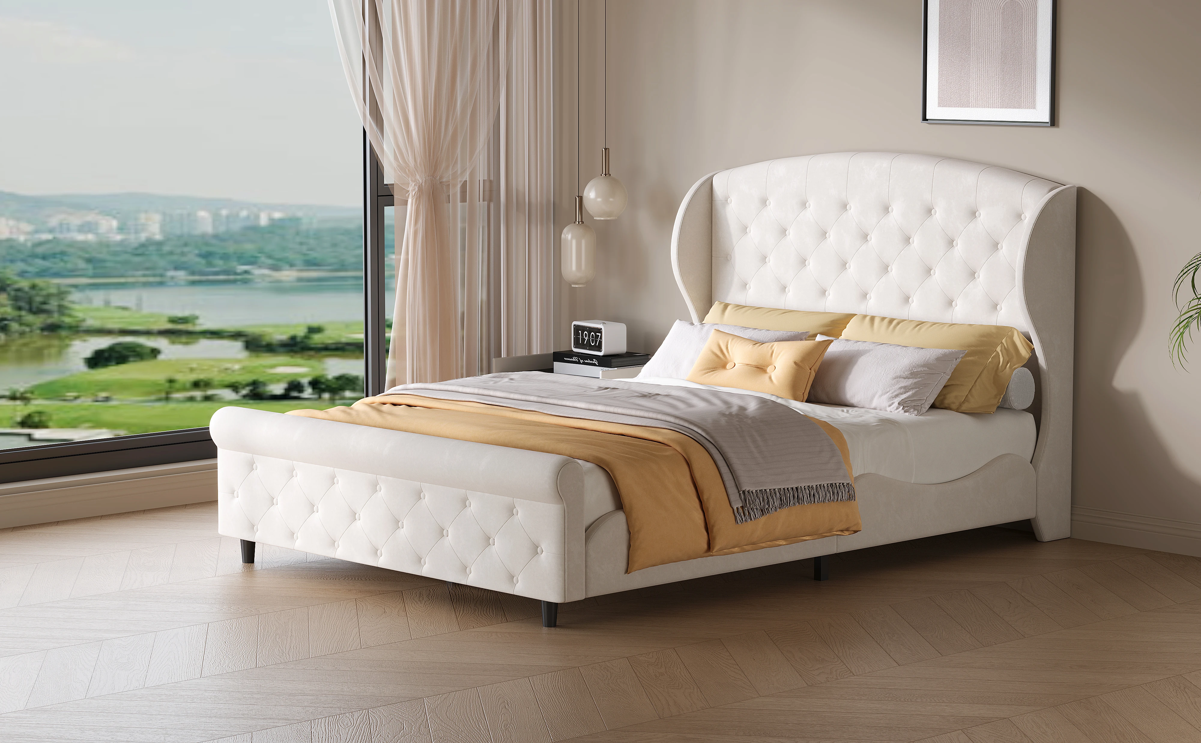 Comanlai Doppelbett 140x200cm, Polsterbett mit Lattenrost, Bettgestell mit Rückenlehne und Stauraum, Jugendbett, ohne Matratze – Detail 3