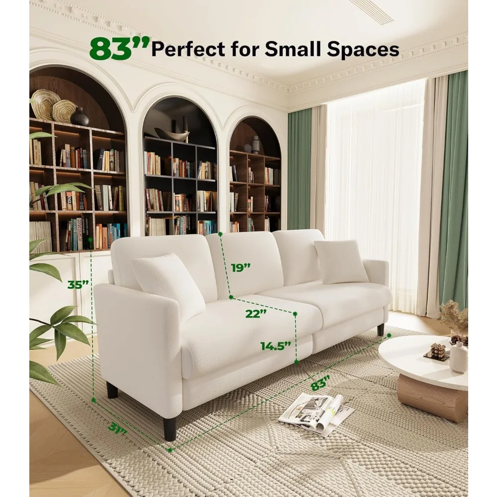 83" Sofas for Living Room, Comfy Love Seat Couches, Teddy Fleece Loveseat All-Wood Sofa, 2 Pillow Included, Children's Sofas 3
