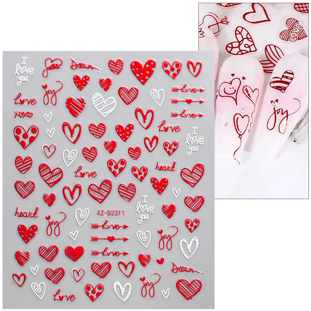 1 Stück 5D Rote Lippen/Liebe Nagelkunst-Aufkleber Sexy Valentinstag Herz/Rose/Band Selbstklebende Nagelsticker für Hochzeit/Party Nageldekoration – Detail 9