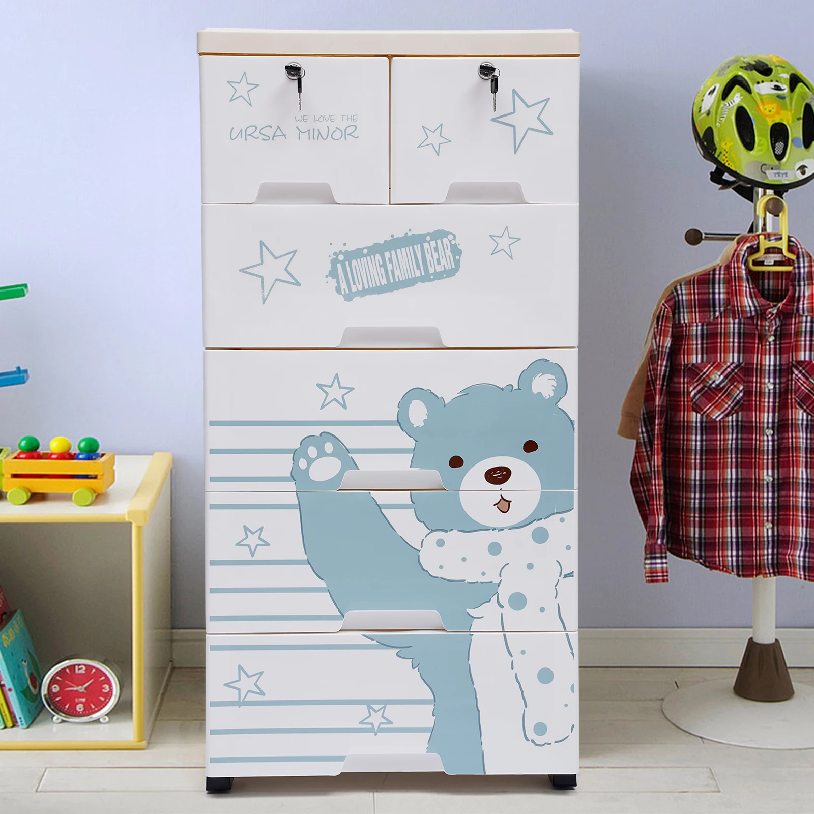 5-Layer Plastic Dresser for Kids, 6 Drawers with Locks, Polar Bear Design Home Storage for Bedroom, Living Room 4