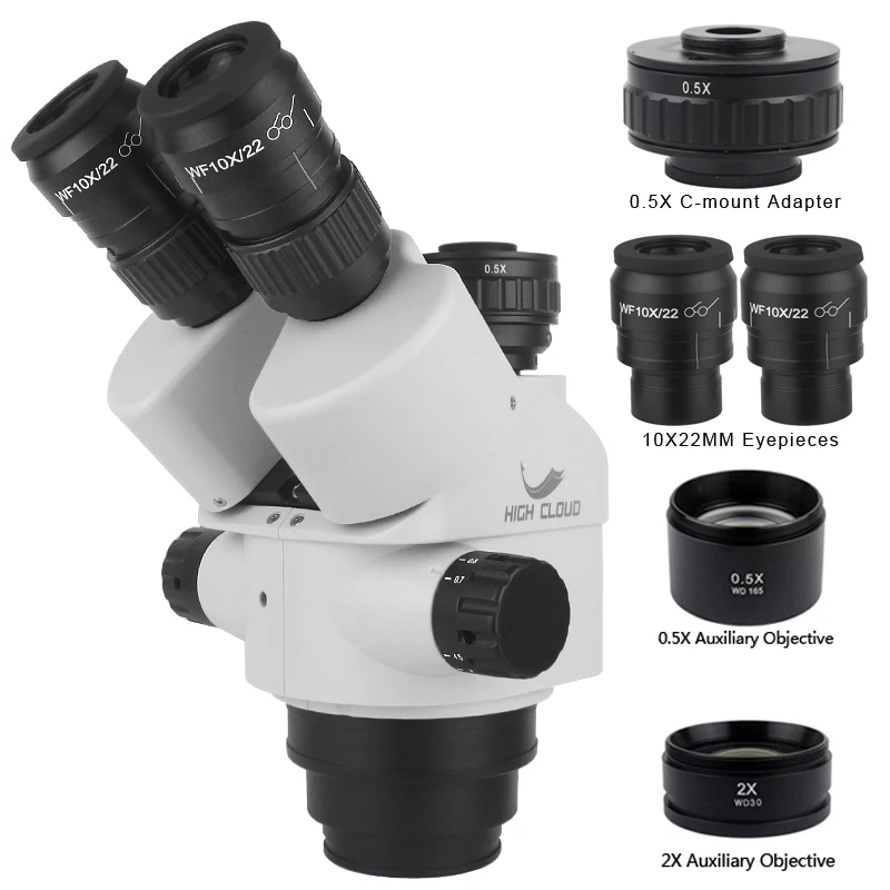 7X-45X 3.5X-90X Simul-Focal Microscopio Trinoculare Zoom Stereo Microscope Head 0.5X 2.0X Obiettivo Ausiliario Fotocamera Con Attacco A C