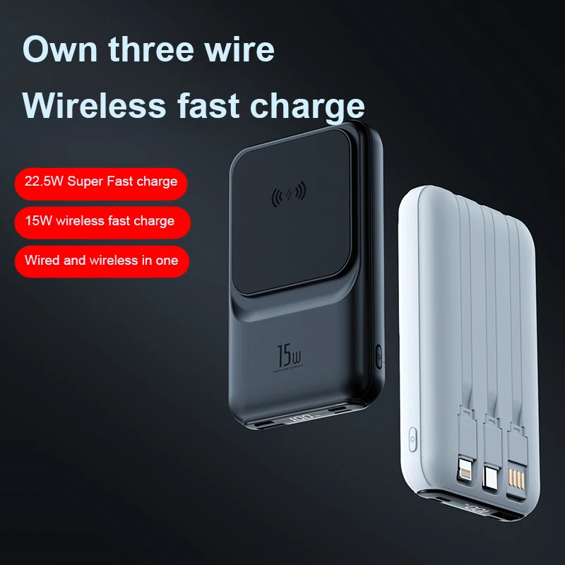 

Сверхбыстрая зарядка RAXFLY 10000 мАч для мобильного телефона iPhone Magsafe, магнитный всасывающий беспроводной зарядный банк поставляется с кабелями