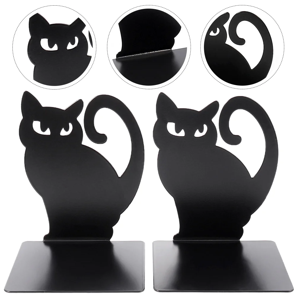 Black Cat Bookend Metal Trim Holders Plug Reading Organizer Decorative Iron Shaped Exquisite Office File Stands Bookends