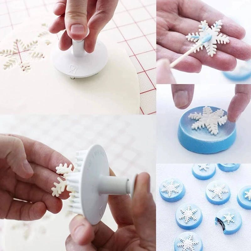 Snowflake Plunger Mold Cake Decorating Tool Biscuit Cookie Cupcake Mould 3pcs Kitchen Accessories Fondant Cutting Pastry Cutter cookie cutter,baking mold,cookie mould,cookie printing mold,fondant cutter,baking decorating tools,cake lace mold