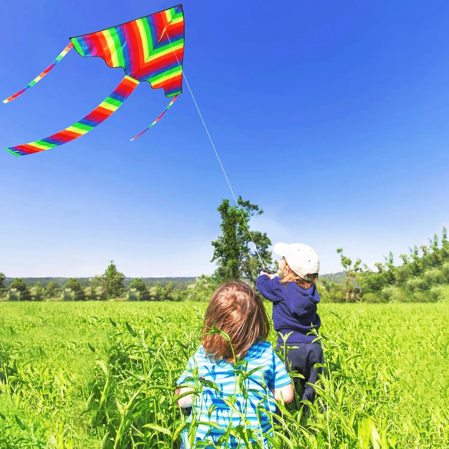 Outdoor Fun Sports Colorful Rainbow Kite With Handle And String For Kids Beach Toys Good Flying