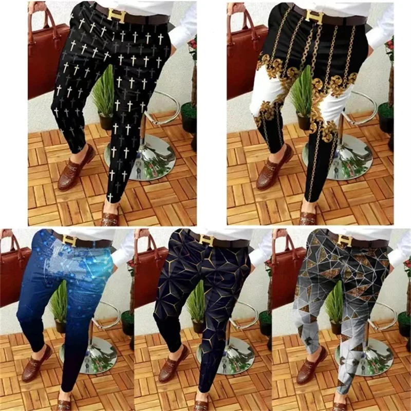 

Spring and Autumn Fashion Street Men's Suit Pants Zippered Casual Pants Retro Pattern Printed Trendy Straight Pants Men