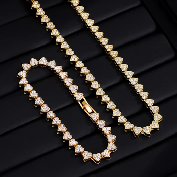 Yupsk Hip Hop Heart Shape Crystal Tennis Chain Choker For Men Women Fashion Cuban Chain Necklace Valentine's Jewelry Gift 1