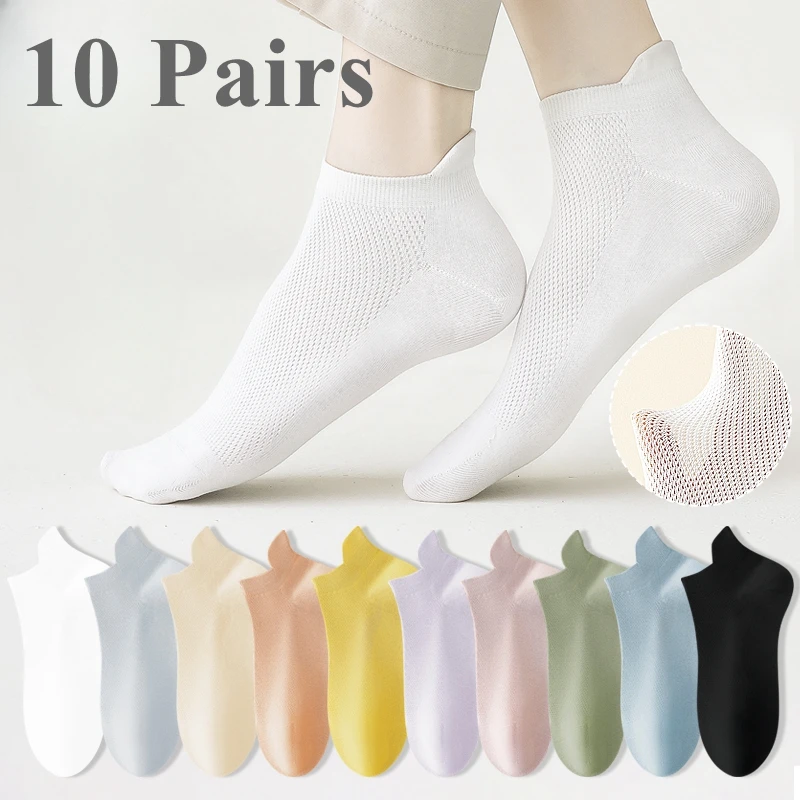 여성용 발목 양말, 메쉬 면 양말, 귀여운 짧은 스포츠 양말, 로우 컷, 노 쇼 슬리퍼 양말, 하이 퀄리티, 여름, 10 쌍 