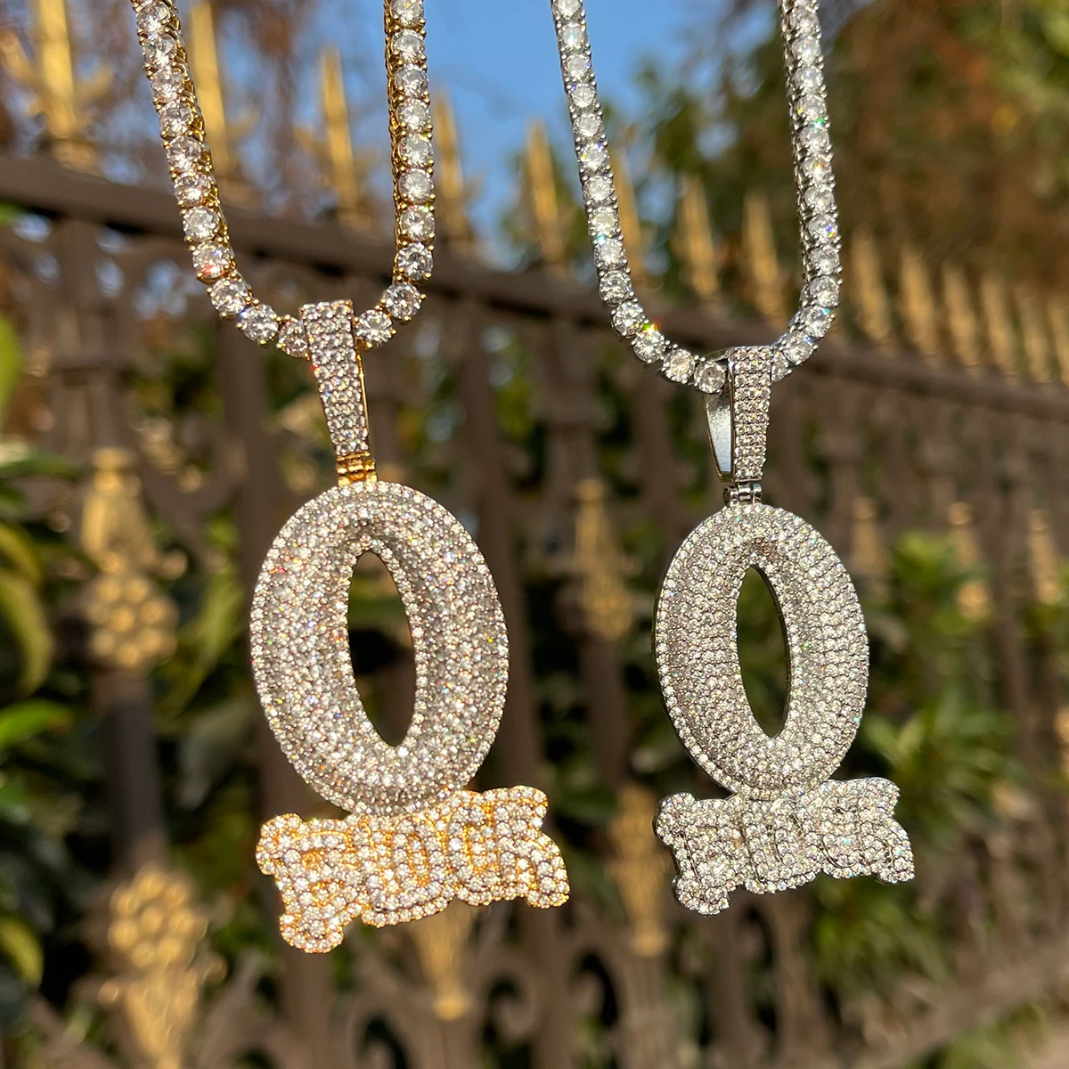 Bubble Letter Iced Out O Block Pendant Real Gold Plated Cubic Zirconia Micro Pave Hip Hop Jewelry