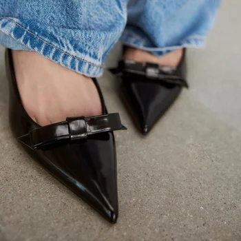 2024 Modern Office Shoes for Women Black Wedding Slingback Pointed Toe Butterfly Decoration Female High Heeled Sandals 2