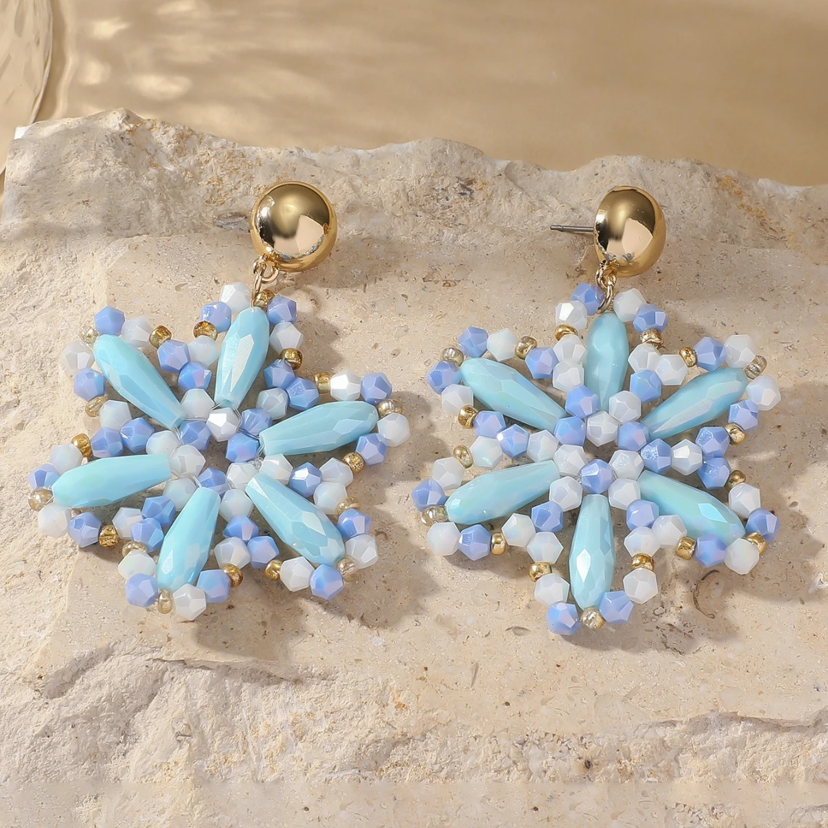 Elegant Snowflower Drop Earrings for Women Girls Lovely Sweet Flower Seed Beaded Dangle Earrings Handmade Jewelry Accessories