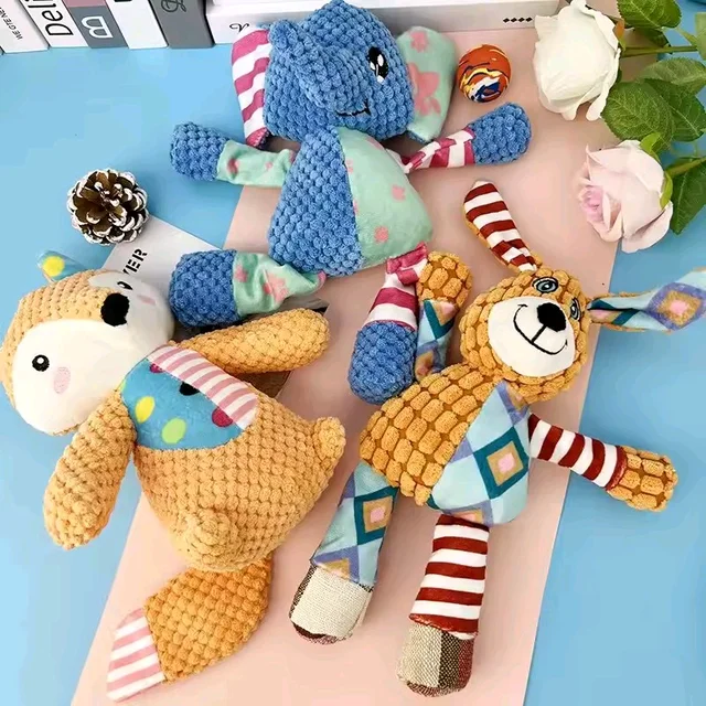 Pet Plush Toy Cat Dog Interactive Teething Toy Animals Bite Resistant Interactive Squeaky Pet Dog Teeth Cleaning Chew Toy 4
