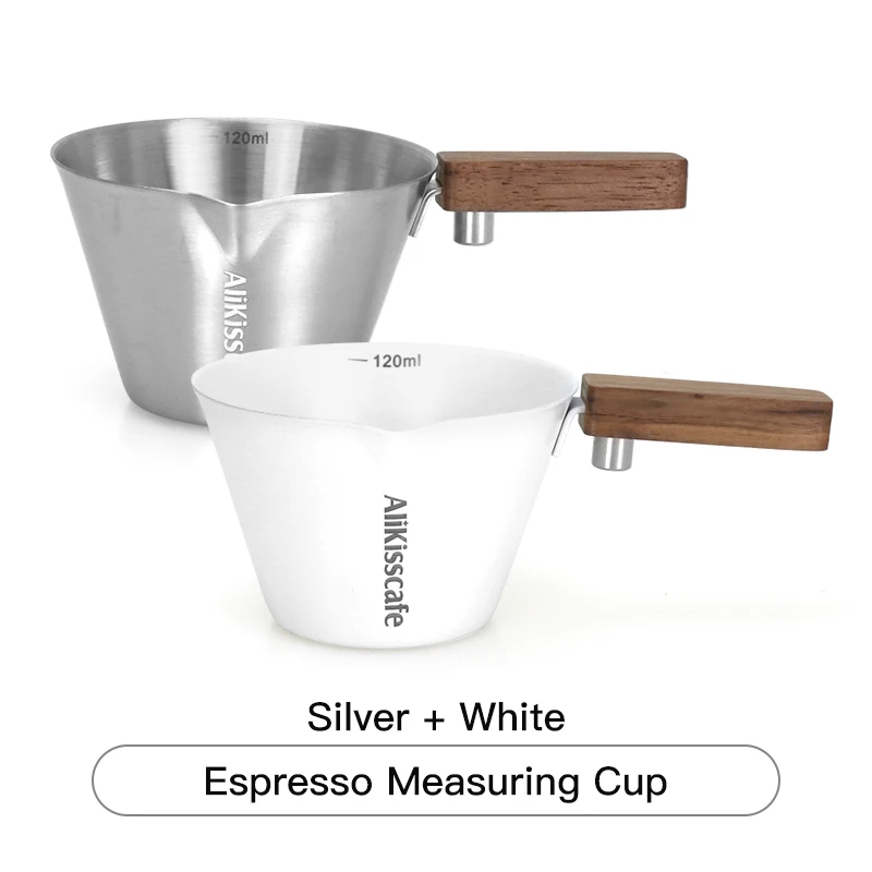 Elegant Stainless Steel Espresso Pouring Cup with Wood Handle & Precise Scale - 120ml