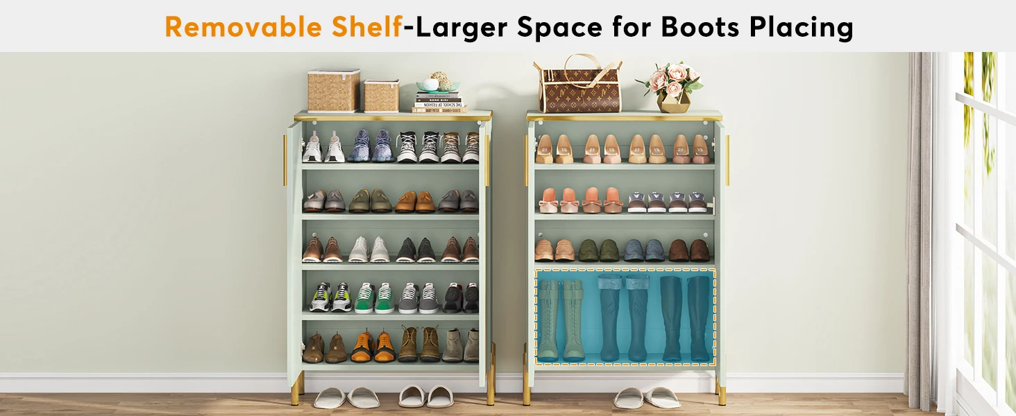 Tribesigns 6-Tier Shoe Cabinet with Doors, Wooden Shoe Storage Cabinet with Adjustable Shelves for Entryway, Hallway, Bedroom