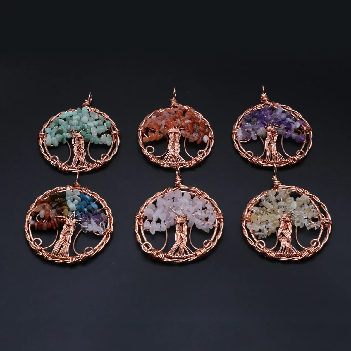 5PCS Wholesale Natural Stone Crystal Agate Life Tree Shaped Gravel Pendant DIY Jewelry Making 7 Chakra Necklace Accessories Gift