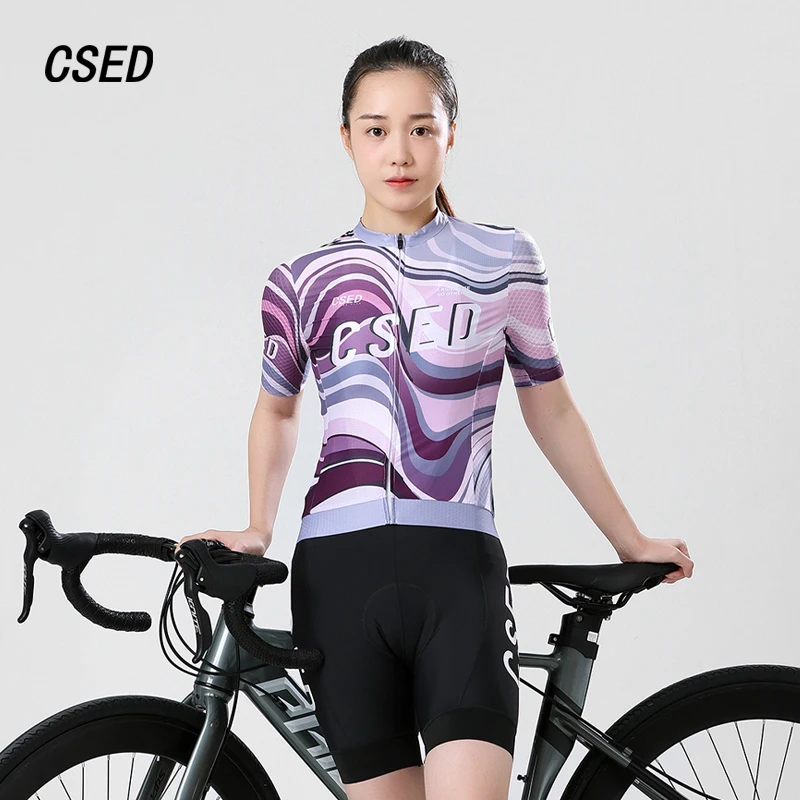CSED Cycling Jersey Short Sleeved Summer Bicycle Riding Clothes Bunting Women's Bike Clothing Top Shirt Full Zipper Breathable