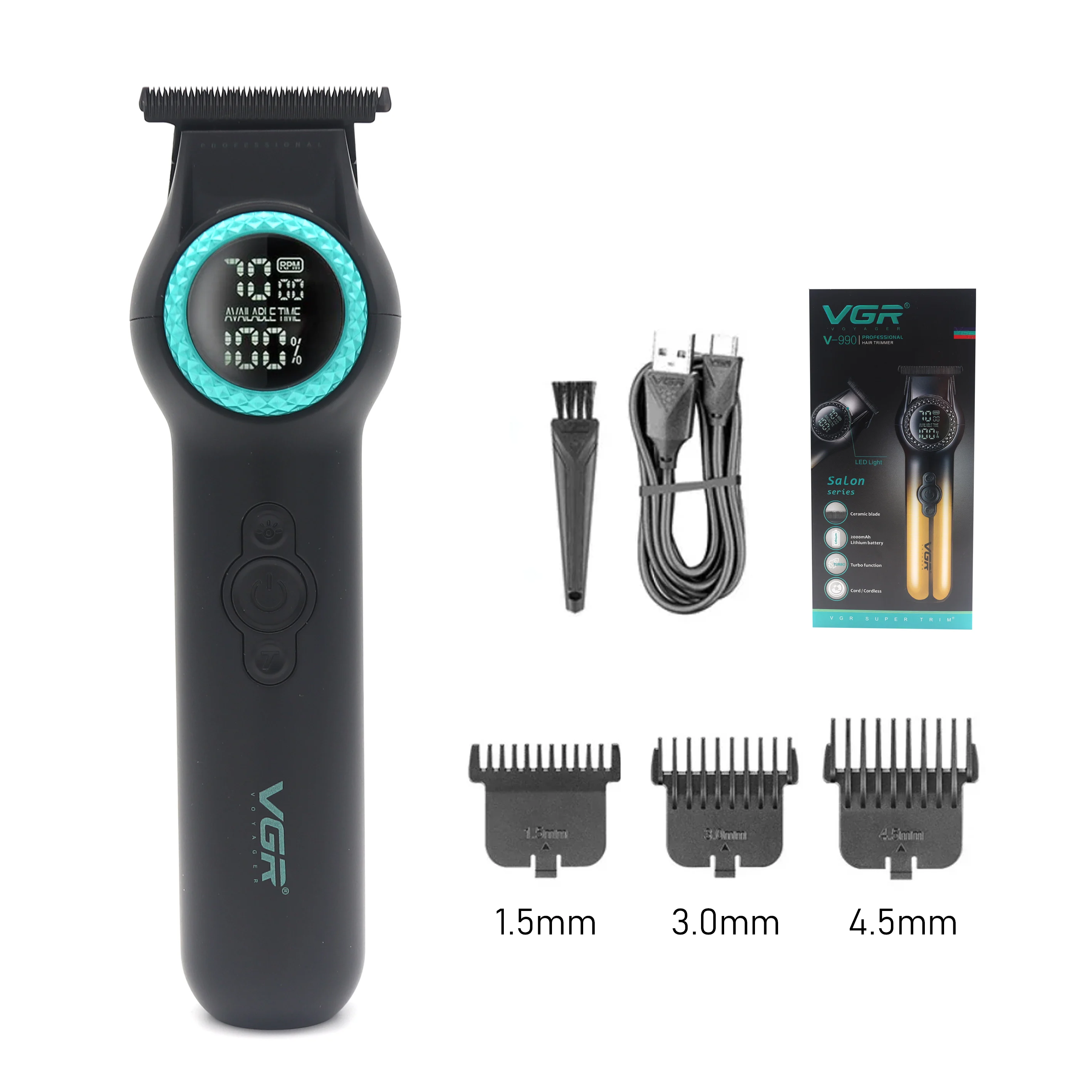 

Машинка для стрижки волос VGR V990 с керамическими лезвиями и ЖК-дисплеем, 8000 об/мин