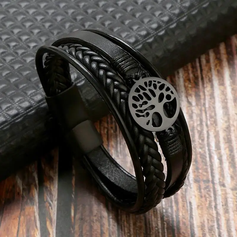 Tree of Life Leather Bracelet Men Classic Multi Layer Hand-Woven Leather Bracelet Jewelry Gift leather bracelet