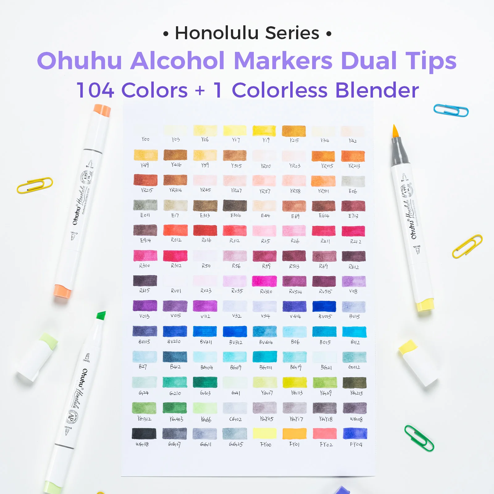 Ohuhu Honolulu 104 Colors Marker Pen Set Alcohol Art Markers
