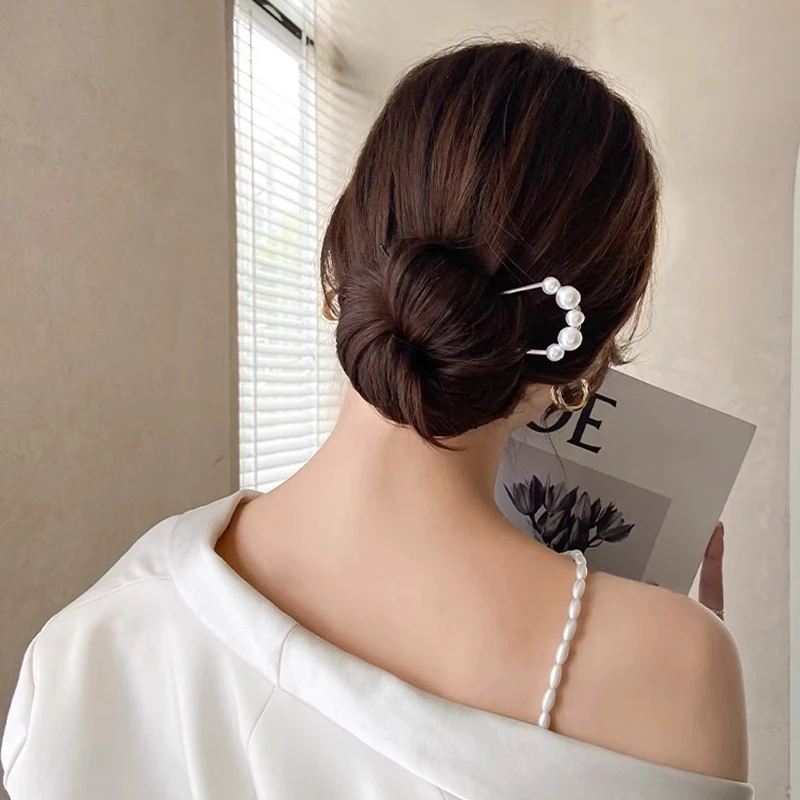 U자형 헤어핀 진주 합금 웨이브 헤어 클립 심플 메탈 바비 핀 바레트 신부 헤어스타일 도구 액세서리 웨딩