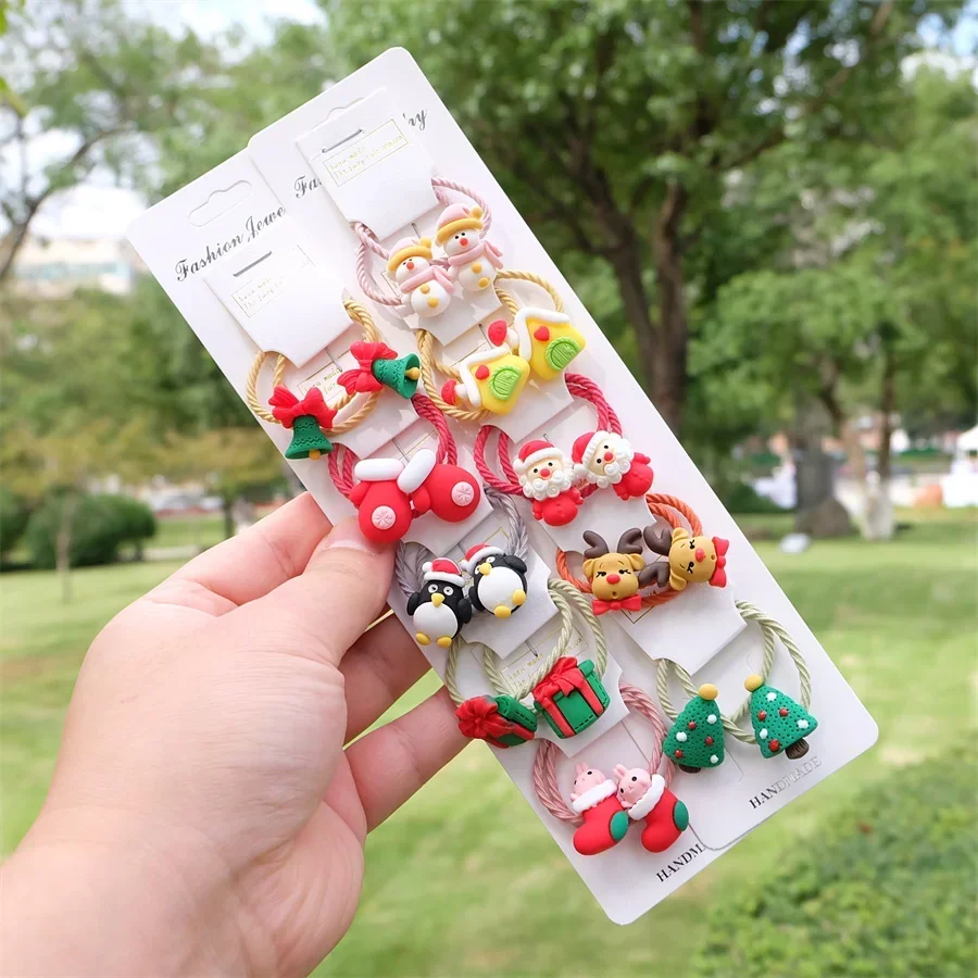 Christmas Tree Snow Man Elk Ponytail Hair Wrap Rubber Bands For Baby Girls Kids Cute Headwear Children Hair Accessories