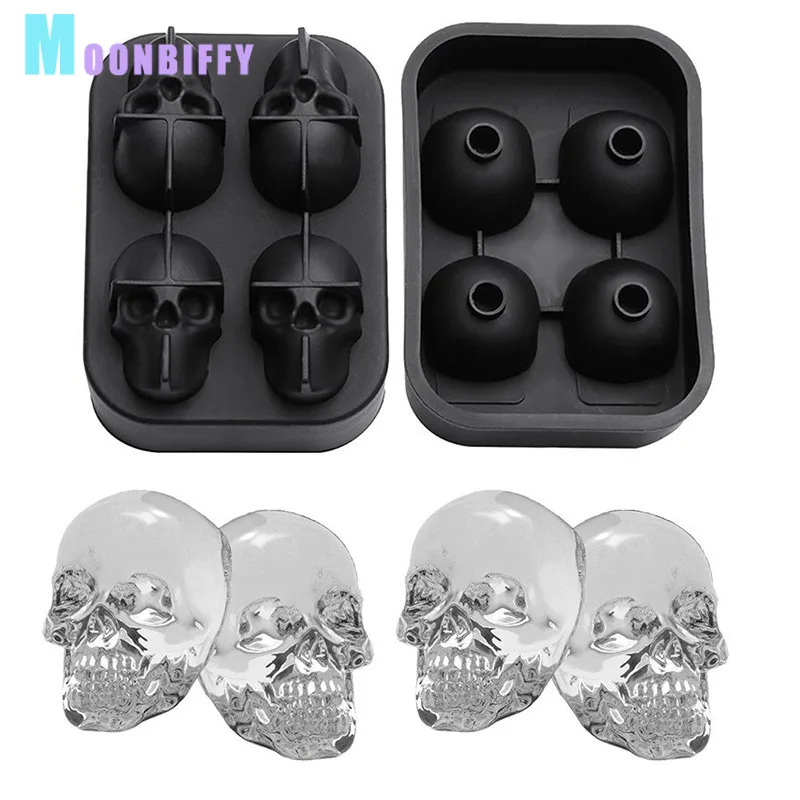 3D Skull Silicone Mold Ice Cube Tray Mould Ice Cube Maker Ball Mold Whiskey Wine Cocktail Ball