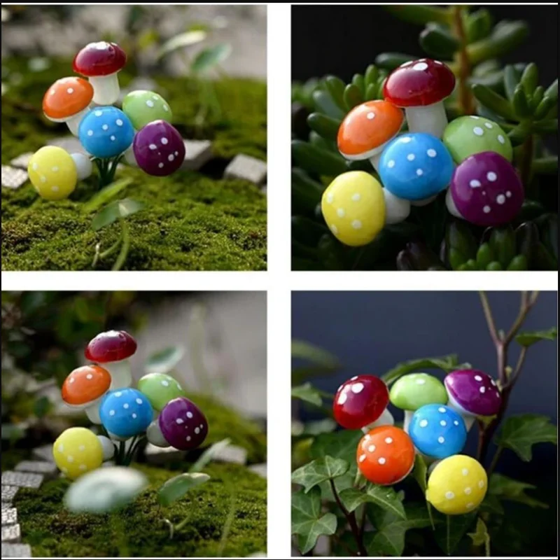 Set of 50 Miniature Colorful Mushroom Garden Ornaments - DIY Craft Resin Decorations for Potted Plants and Moss Arrangements