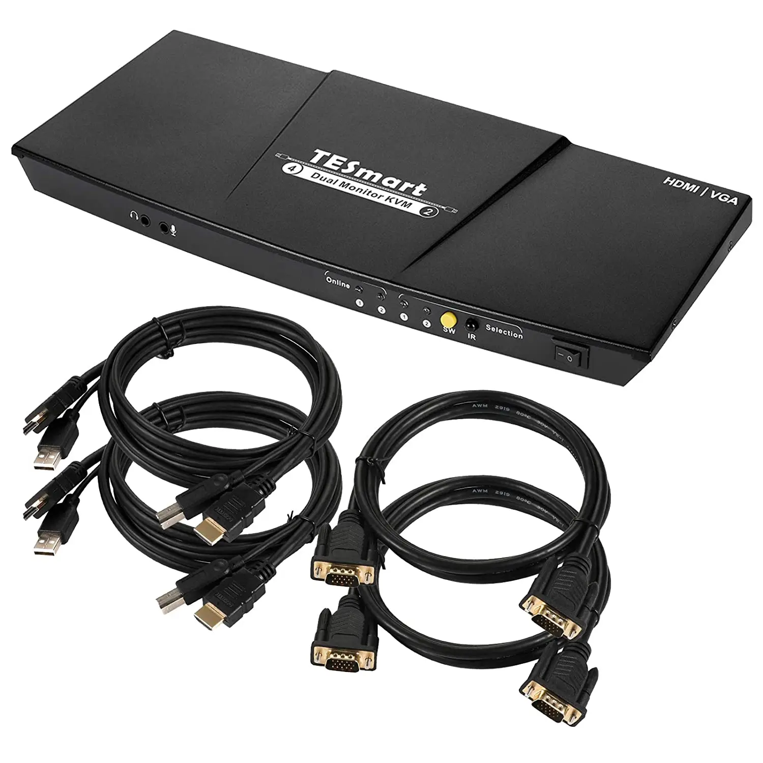 TESmartDualMonitorKVMSwitch2Port2HDMIPortsand2VGAPorts