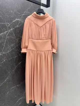 

2024 Women's Clothing Fashion elegant pleated reversible long dress No.10