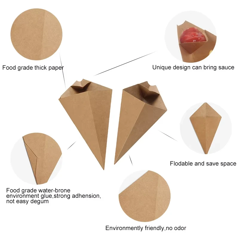 Disposable French Fry Cones – Kraft Paper Snack Holders for Popcorn, Nachos, Fries, and... - SKU CCC16555 - UGI Packaging