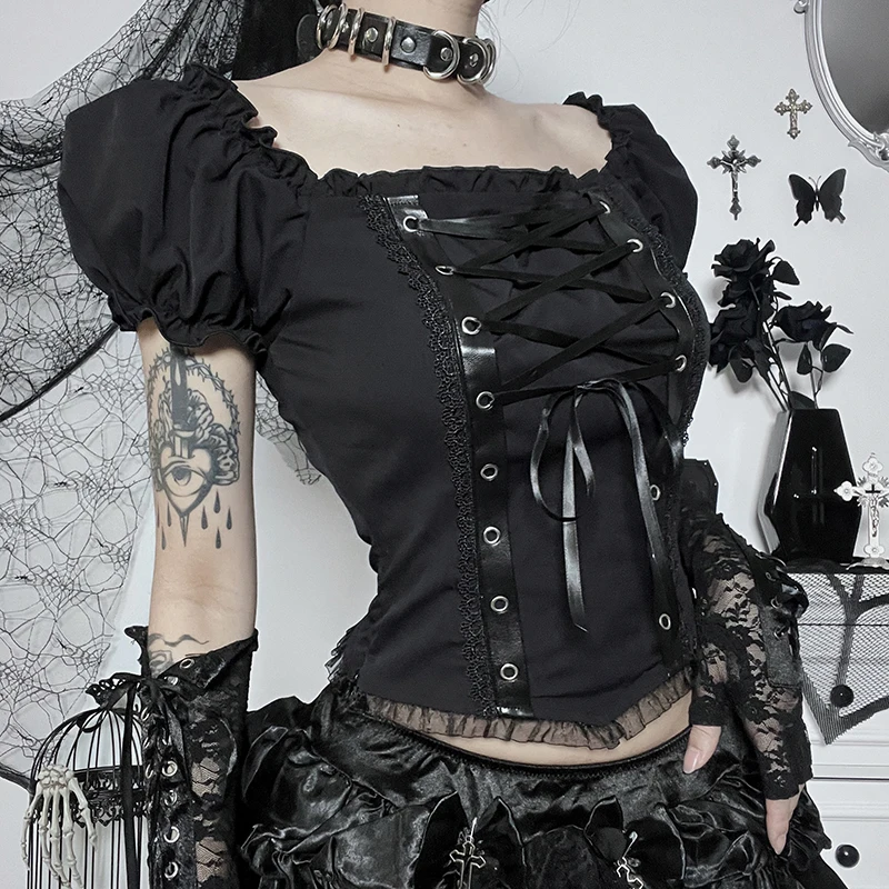 トップス lolita gothic y2k vintage grunge AltGoth Y2k E-girl Vintage Camis Women Mall Gothic Cyber