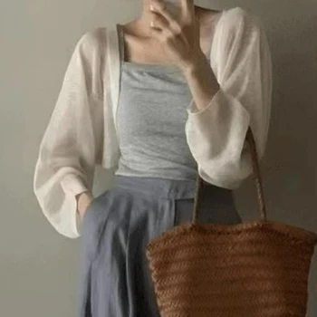 Fashion Thin Solid Color Ice Silk Sunscreen Cardigan Sunscreen Clothing For Women Girls Casual Summer Long Sleeve Short Coat 1