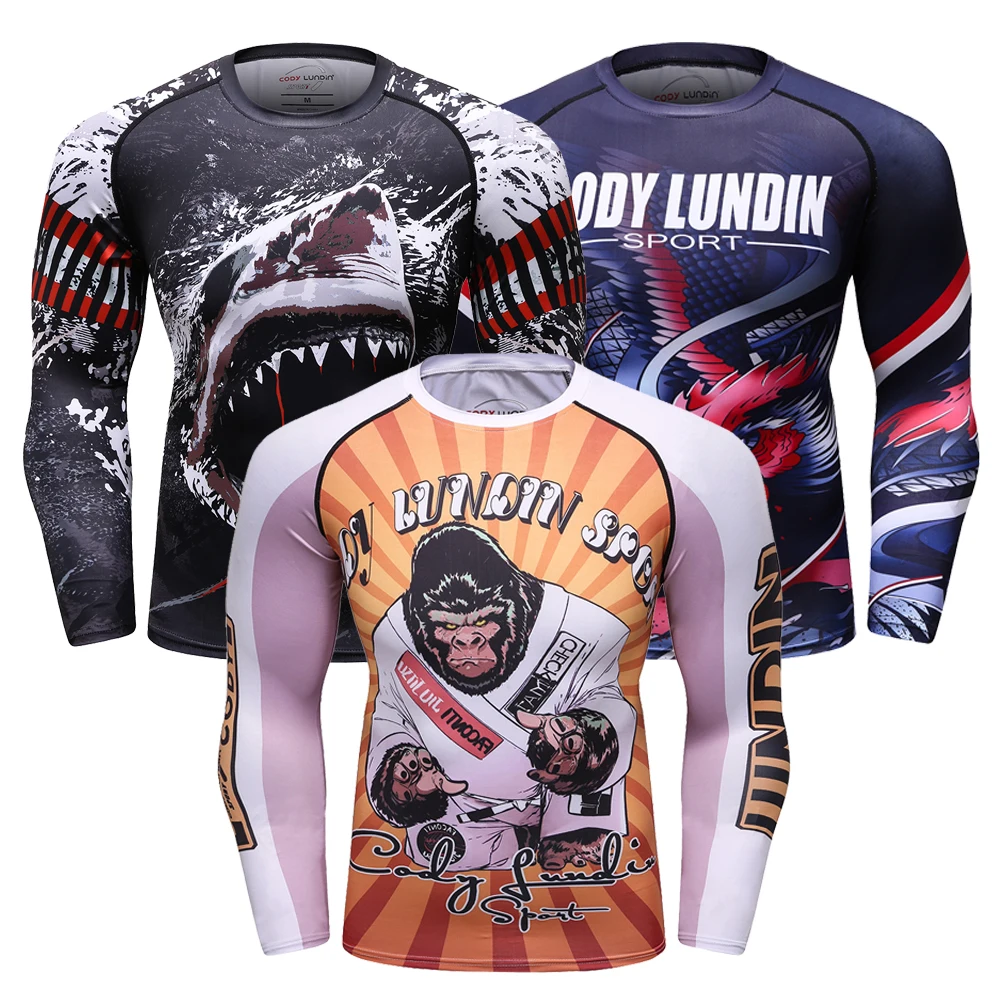 Sports Apparel Sports Jiu Jitsu T-shirt BJJ Rash Guard For Men Bjj No GI MMA Ranked Full Sleeve Compression Clothing Boxing Rashguards Shirts
