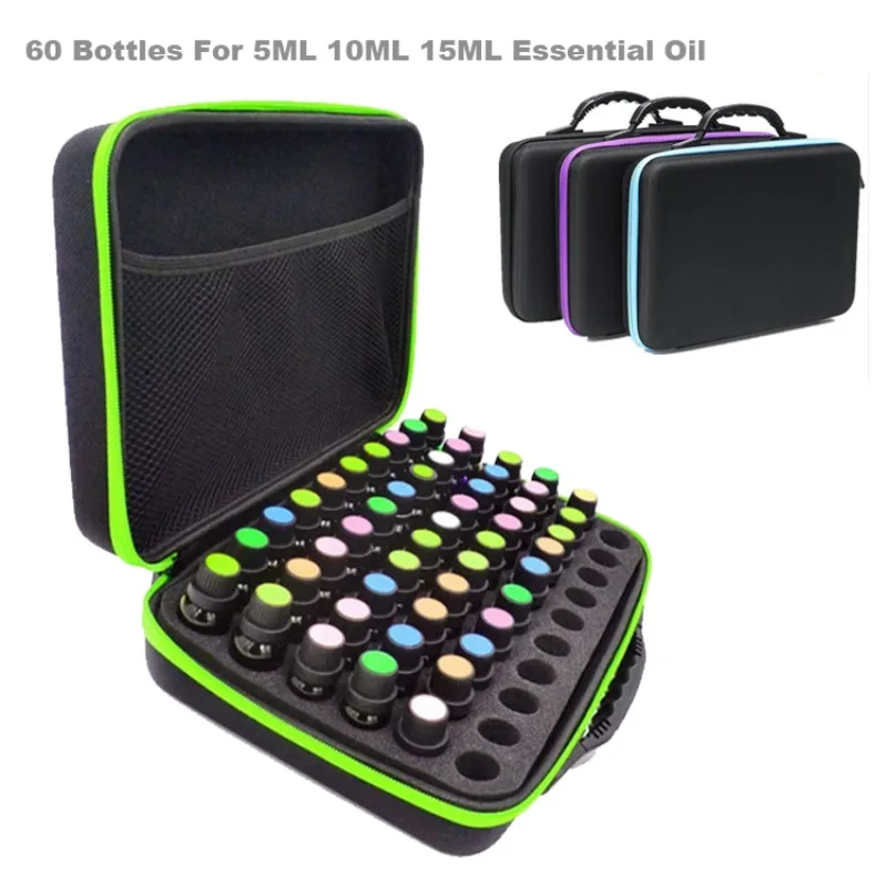 

7 Colors Essential Oil Case 60 Bottles 15ML Perfume Essential Oil Storage Box Travel Portable Carrying Holder Hanging Organizer