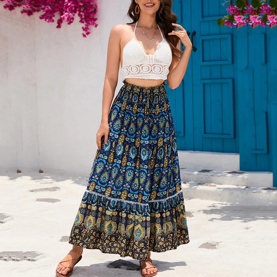 Midi Skirt Boho Skirt Fashion Little Wish – Ric-Rac Cotton Tiered