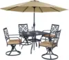 5-Piece Metal Outdoor Patio Furniture Outdoor Dining Set with Brown Umbrella, 4 Metal Swivel Chairs and Square Dining Table 1