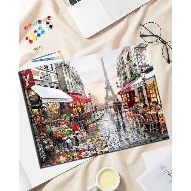 Peinture de ville photo personnalisée par numéros pour adultes, Kits de bricolage peints à la main sur toile, cadre de bricolage, dessin d'image à l'huile, coloriage par numéros 3