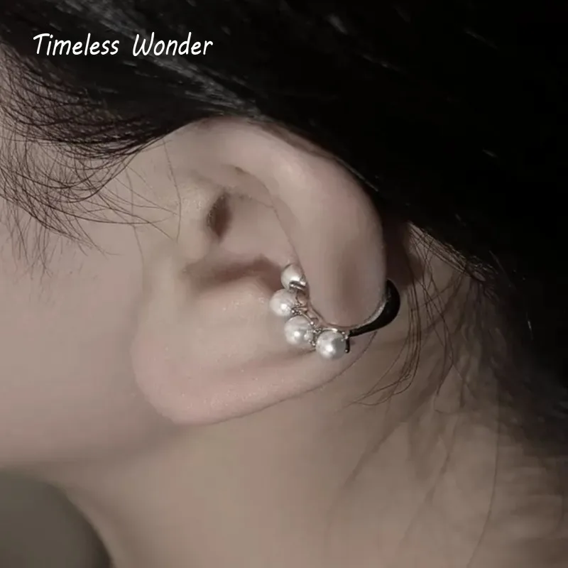 

Timeless Wonder Faux Pearl Geo Clip Earrings for Women Designer Jewelry Kpop Earcuff Non Pierced Trendy Cute Sweet Japan 7223