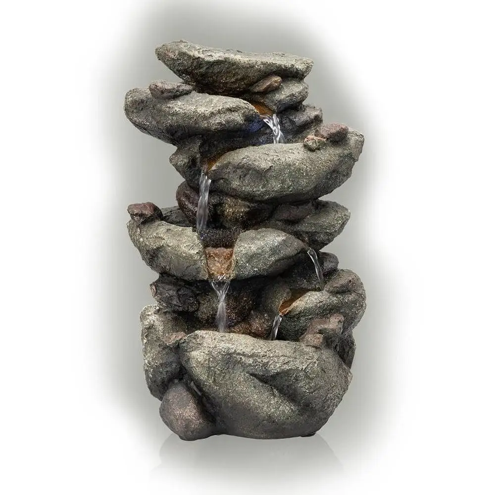 

Rainforest Rock Fountain Waterfall with LED Light Natural Look Durable Ideal Size Outdoor Decor Peaceful Ambiance White Light