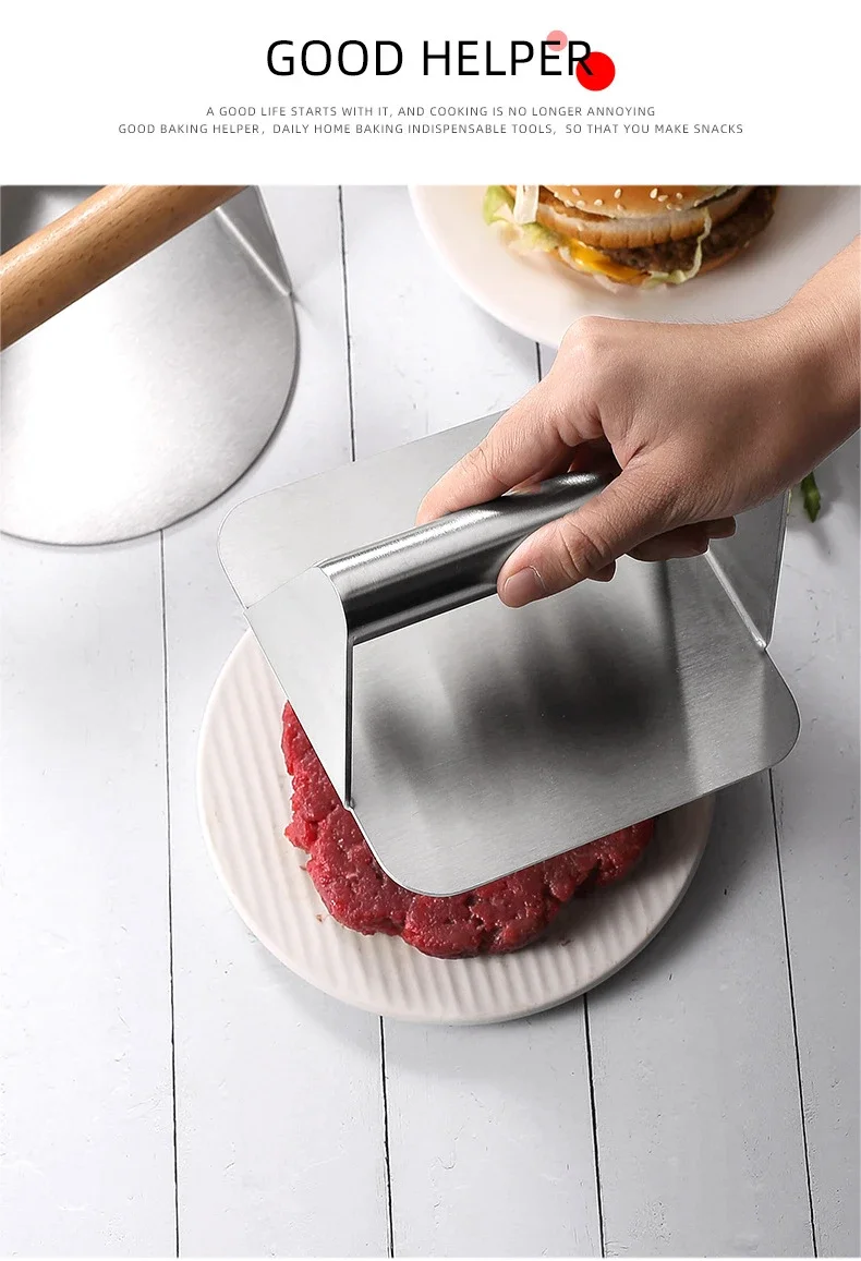 Description Picture 5 of itemStainless Steel Smash Burger Press Hamburger Patties Meat Masher Circular Meat Press Mold for Deli Meats Kitchen Accessories