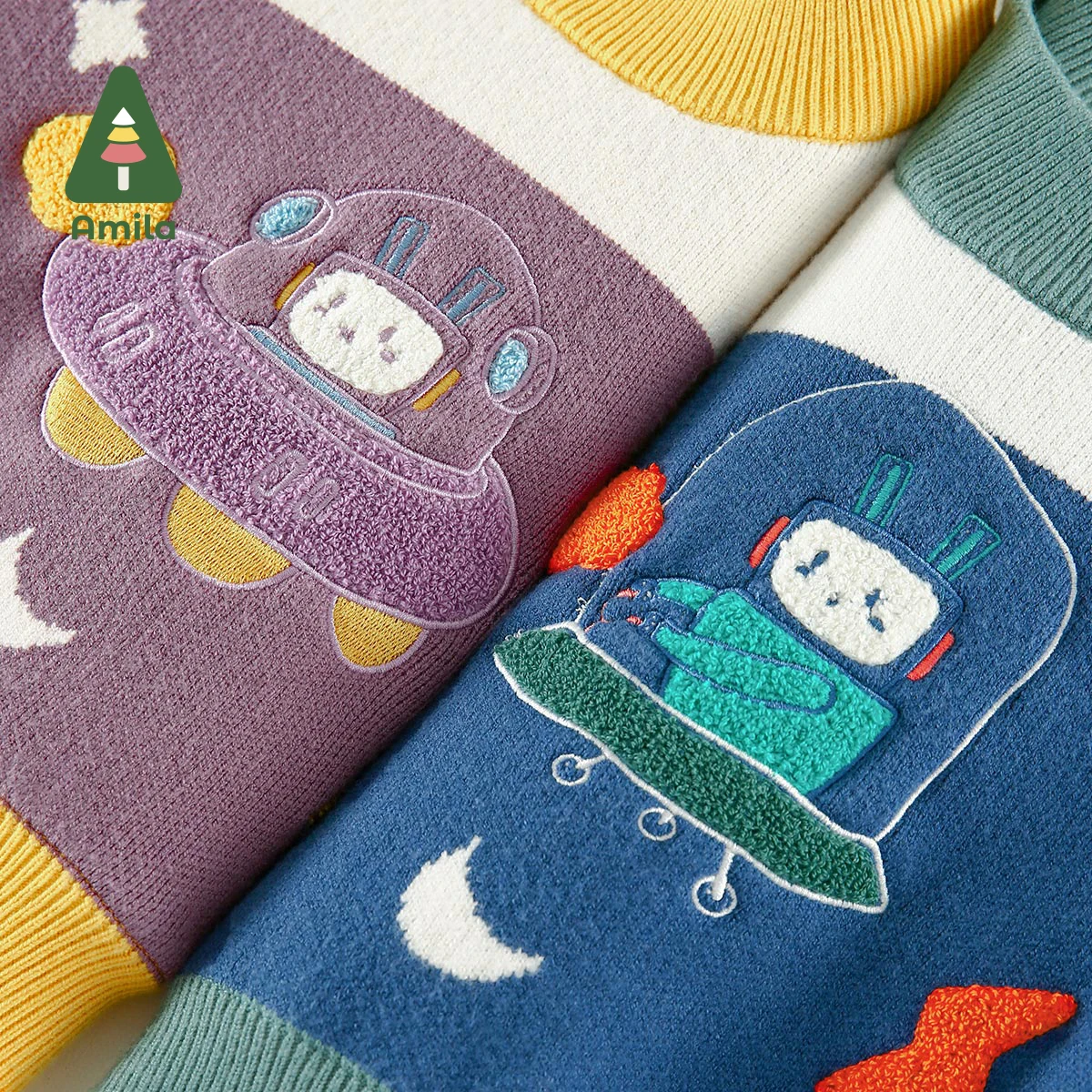 Amila Babieas Sweater Winter Baby Girls Children's Cartoon Embroidered Alien Pattern Tops Boys Casual Fashion Clothing