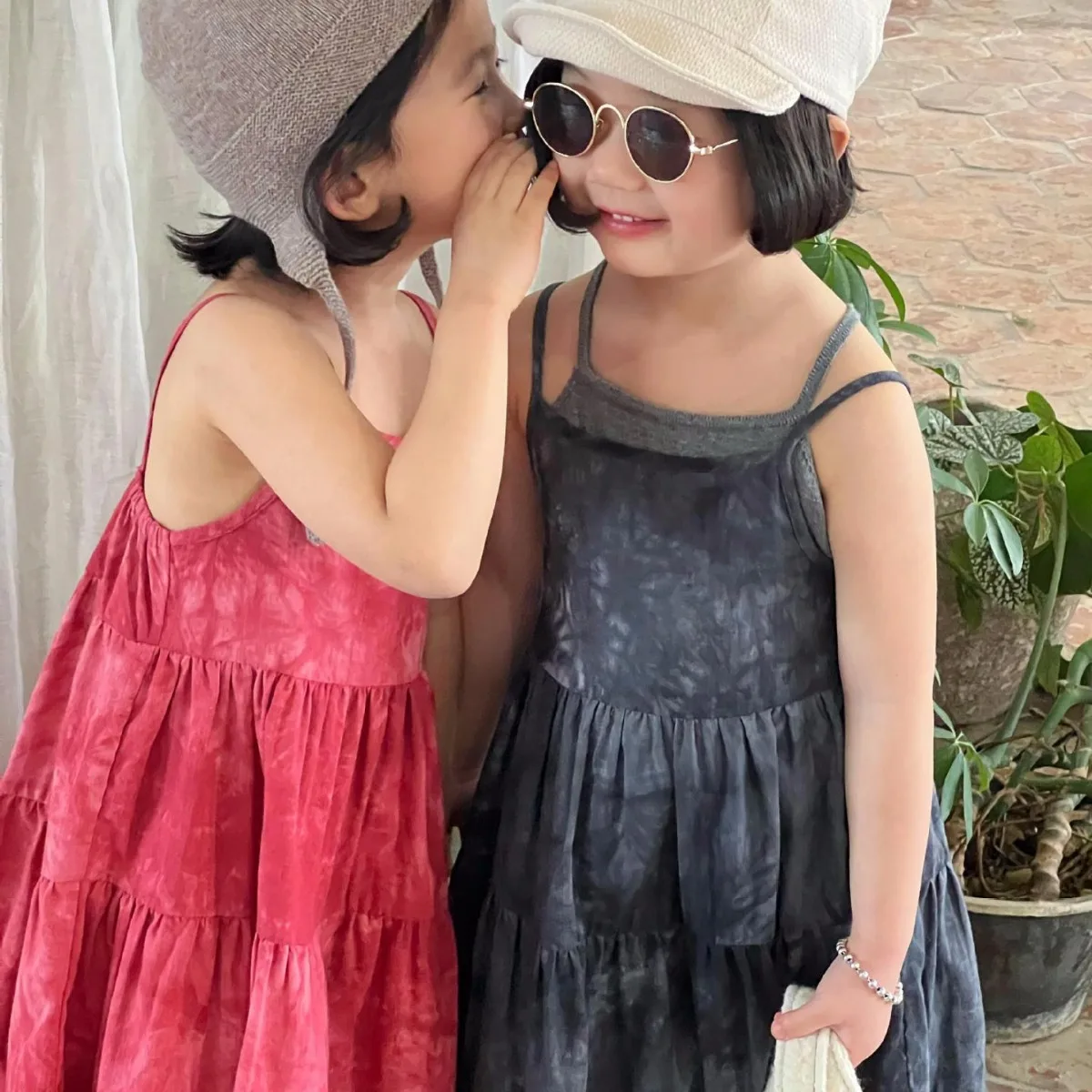 

Children's Clothing 2024 Spring New Girl's Dress Tie Dyed Retro Summer Camisole Skirt Vest Skirt Girls Clothes
