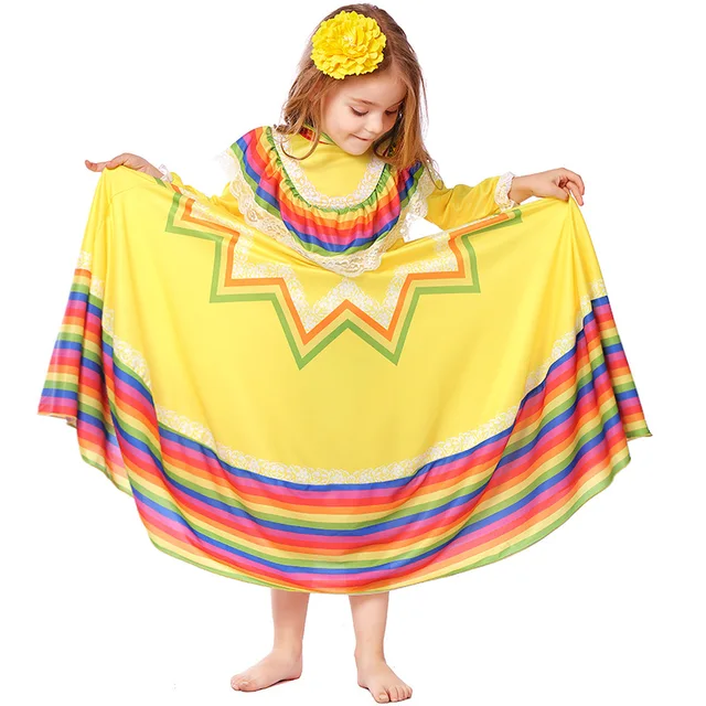 Umorden Donne Abito tradizionale messicano ballerino folk per adulto  nazionale Messico stile Cinco de Mayo costume Boemia lunga