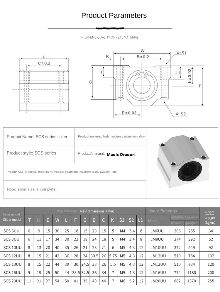 Box-Typ-Lager sind für optische Achse, Schraubstange, Innendurchmesser 6 mm, 8 mm, 10 mm, 12 mm, 16 mm, 20 mm, SCS6UU, SCS8UU, SC10UU, SCS12UU – Detail 8