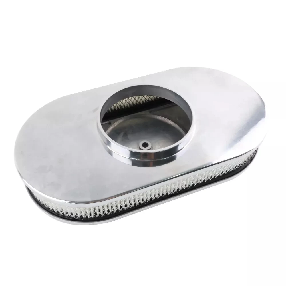 15" Full Finned Oval Retro Air Cleaner Assembly Kit Polished w/ Element Aluminum