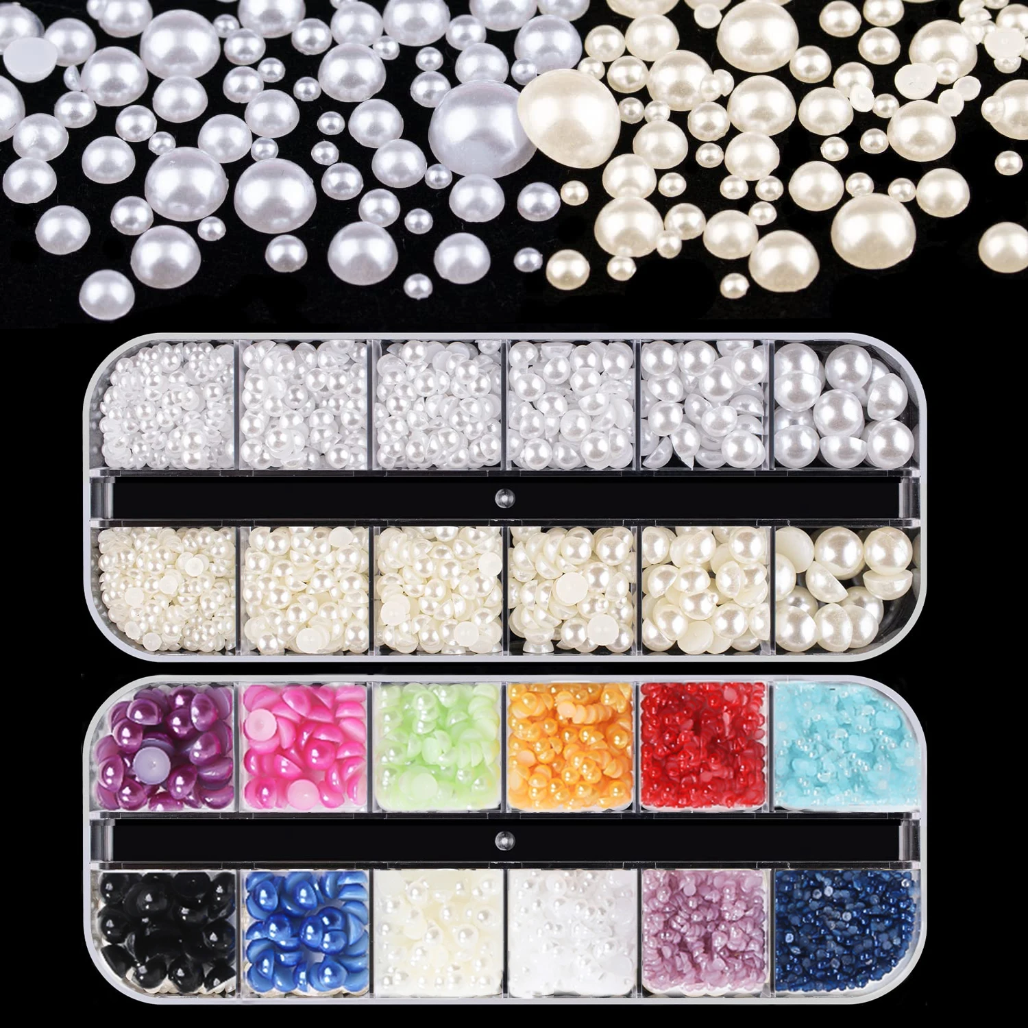 

1.5-6mm Back Pearl Nail Art Set Semicircular Pearls For Home Diy And Professional Facial Makeup Craft Decorations White Color