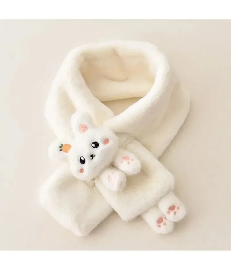 Baby Scarf 1pcs Boys Girls Winter Scarfs Thick Plush Cros Children's Bib Cute Cartoon Rabbit Faux Fur Neck Protection Warm Shawl