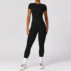 Women's Yoga Workout Set - Long Sleeve Crop Top & High Waist Leggings - M (Advanced Black Set-1)